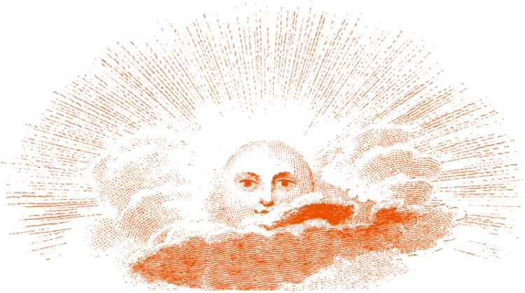 雲から顔を覗かせる太陽（銅版画調）