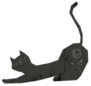 背伸びをしている黒ネコ