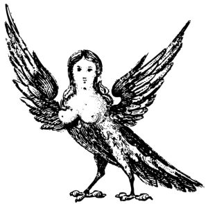 鳥の姿をした女性（銅版画調・モノクロ）