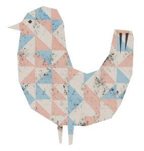 白・ピンク・水色の三角模様の鳥