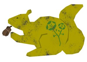 ドングリを持った黄緑のリス