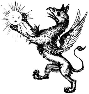 太陽を手に持った幻獣（銅版画調・モノクロ）