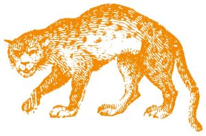 獲物を狙うヒョウ（銅版画調・カラー）